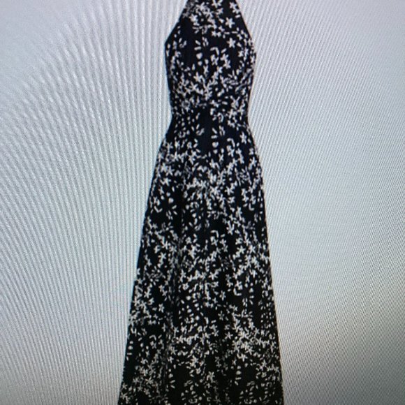 ML Monique Lhuillier Dress Size 10 Black w/white & silver flowers - Picture 3 of 9